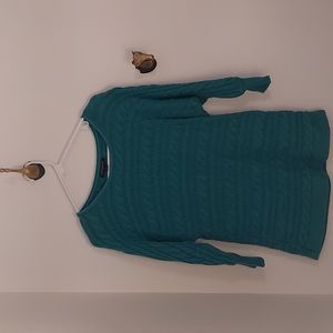 Banana Republic Teal 3/4 Length Sleeve Cable Knit Sweater